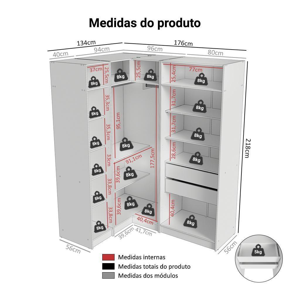 Guarda-roupa Modulado De Canto 310 Cm 5 Portas 2 Gavetas Branco Neo Madesa 01 - 3