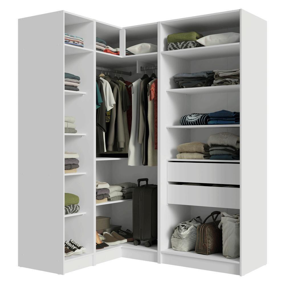 Guarda-roupa Modulado De Canto 310 Cm 5 Portas 2 Gavetas Branco Neo Madesa 01 - 6
