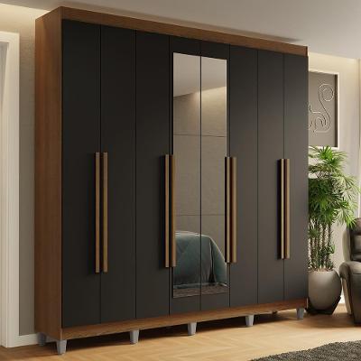 Guarda-roupa Casal Com Pés 8 Portas Batentes Com Espelho Rustic-preto-rustic Saturno Madesa