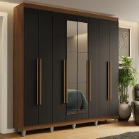 Guarda-roupa Casal Com Pés 8 Portas Batentes Com Espelho Rustic-preto-rustic Saturno Madesa - 1