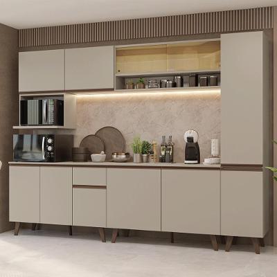 Armário de Cozinha Completa Nice 12 Portas 1 Gaveta MDP 280 cm Creme com Paneleiro e Balcão