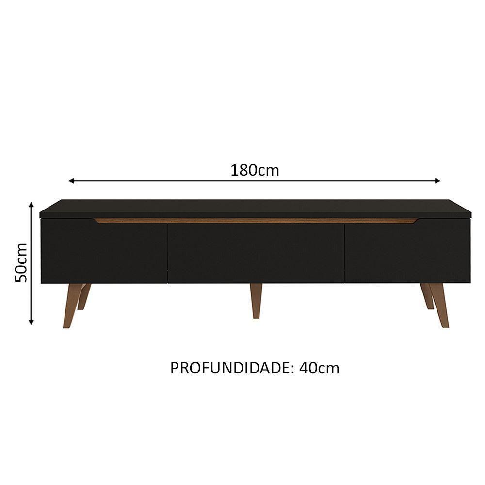 Rack Para Tv Até 80 Polegadas 180cm 2 Portas 1 Gaveta Preto-rustic Doha Madesa - 3