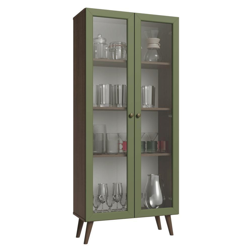 Cristaleira 70 Cm 2 Portas De Vidro Com Pés Cônicos Rustic-verde-rustic Vik Madesa - 2