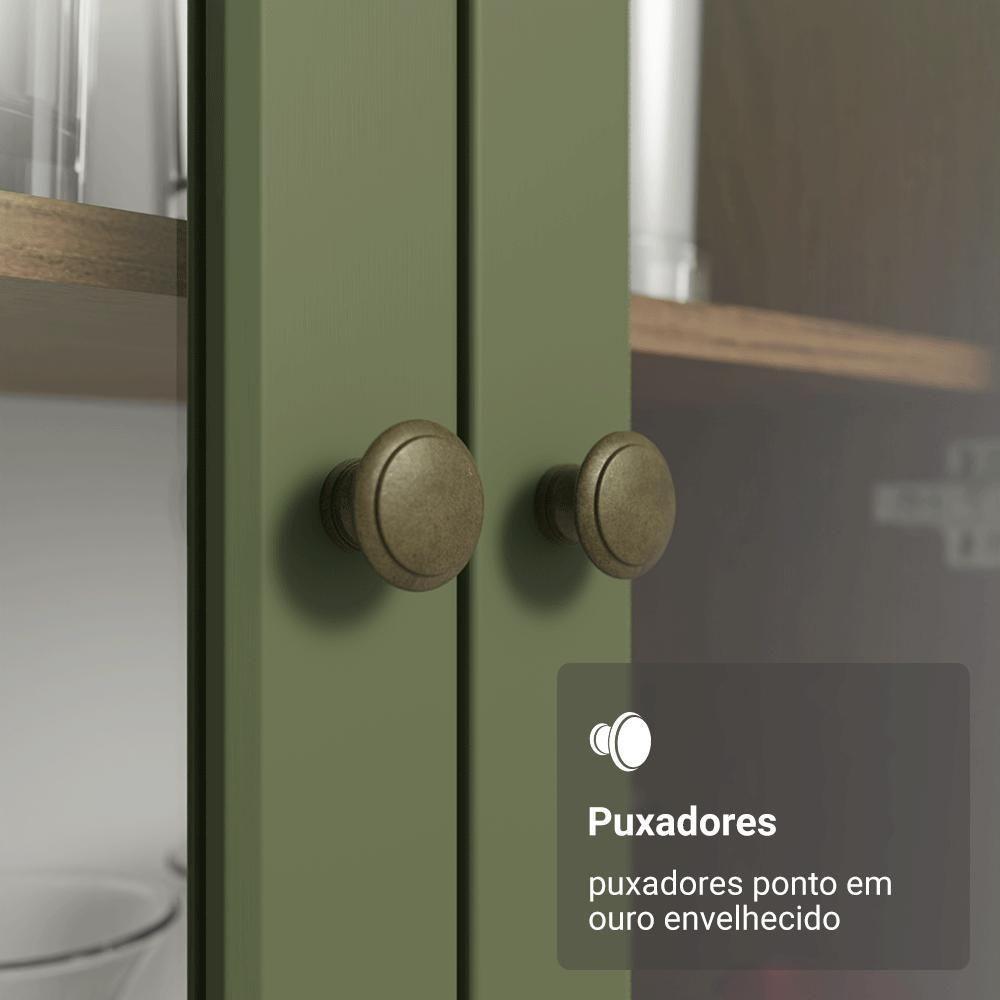 Cristaleira 70 Cm 2 Portas De Vidro Com Pés Cônicos Rustic-verde-rustic Vik Madesa - 6