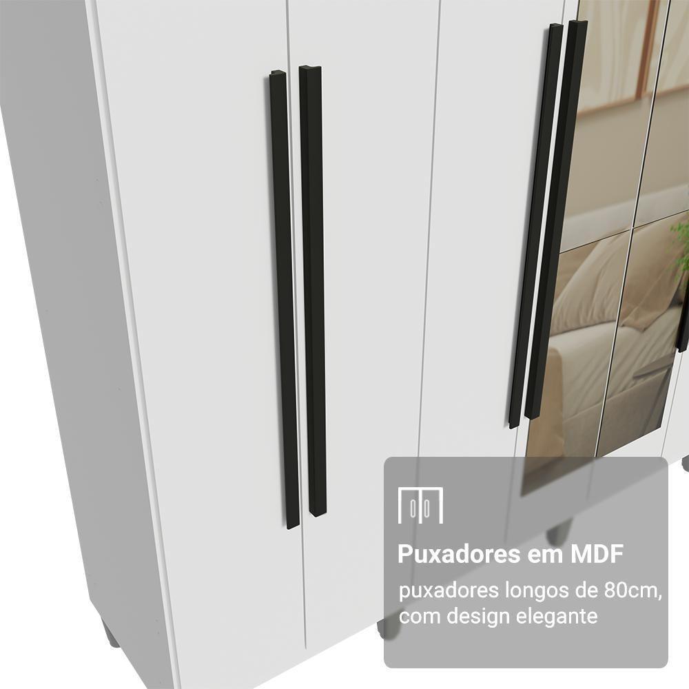 Guarda-roupa Casal Com Pés 8 Portas Batentes Com Espelho Branco-branco-preto Saturno Madesa - 6