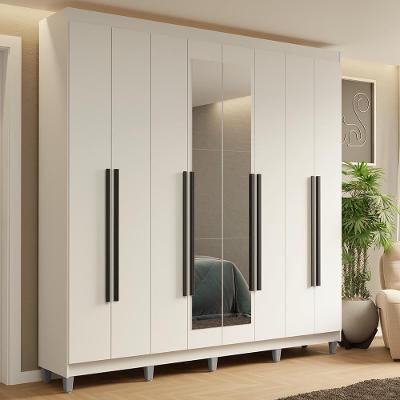 Guarda-roupa Casal Com Pés 8 Portas Batentes Com Espelho Branco-branco-preto Saturno Madesa