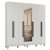 Guarda-roupa Casal Com Pés 8 Portas Batentes Com Espelho Branco-branco-preto Venus Madesa - 2