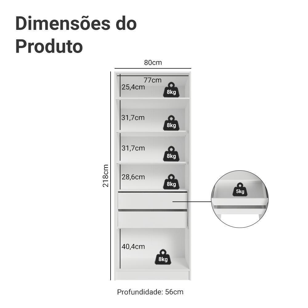 Guarda-roupa Modulado 2 Portas 2 Gavetas 4 Prateleiras Branco Neo Madesa - 2