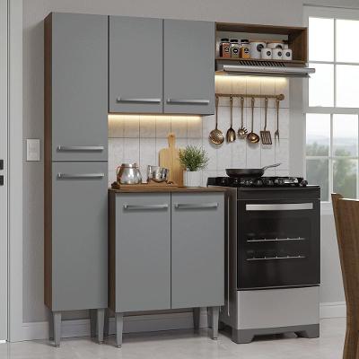 Armário de Cozinha Compacta Emilly 6 Portas MDP 156cm Rustic e Cinza com Pés Reguláveis