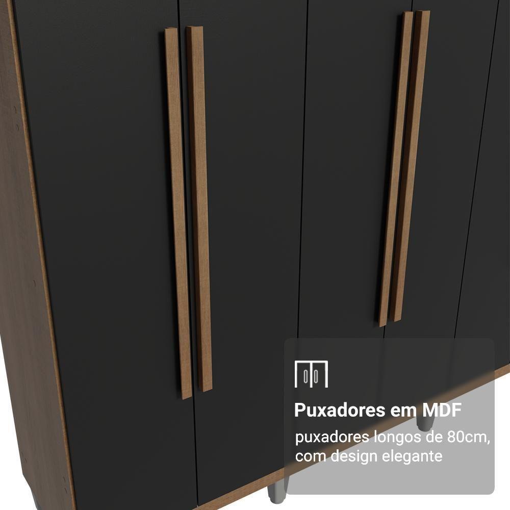 Guarda-roupa Casal Com Pés 6 Portas Batentes Rustic-preto-rustic Venus Madesa - 6