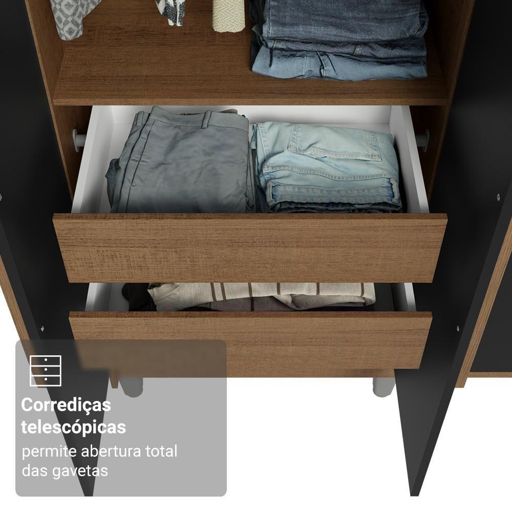 Guarda-roupa Casal Com Pés 6 Portas Batentes Rustic-preto-rustic Venus Madesa - 7
