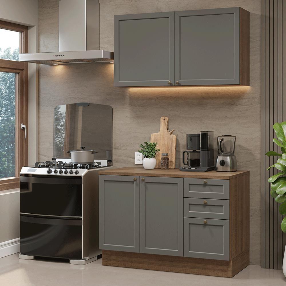 Armário De Cozinha Compacta 120 Cm Rustic/cinza Vik Madesa 01 Rustic/cinza - 1