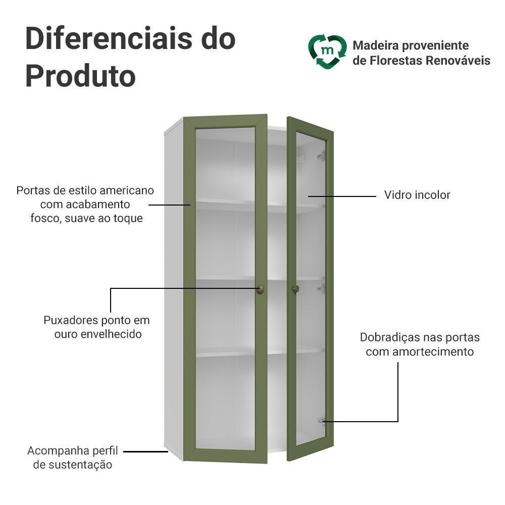 Cristaleira Suspensa 70 Cm 2 Portas De Vidro Branco-verde Vik Madesa - 4