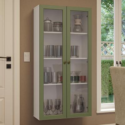 Cristaleira Suspensa 70 Cm 2 Portas De Vidro Branco-verde Vik Madesa