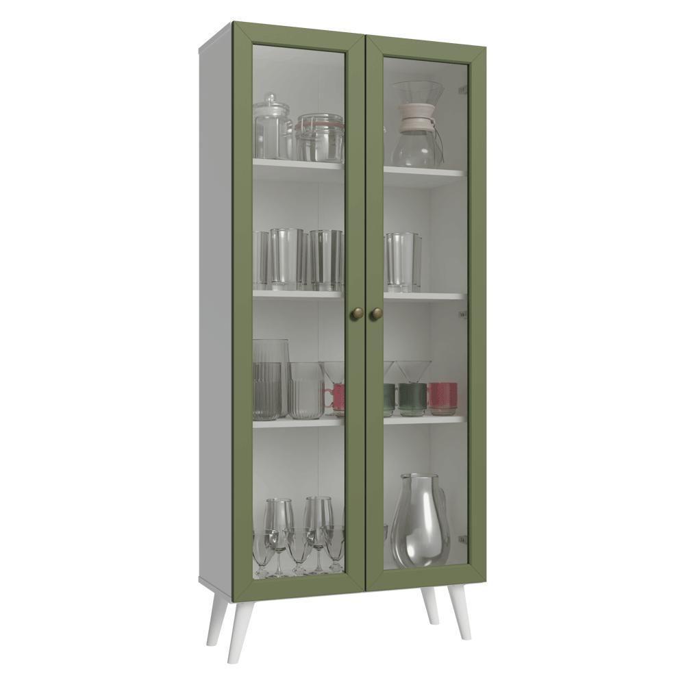 Cristaleira 70 Cm 2 Portas De Vidro Com Pés Cônicos Branco-verde-branco Vik Madesa - 2
