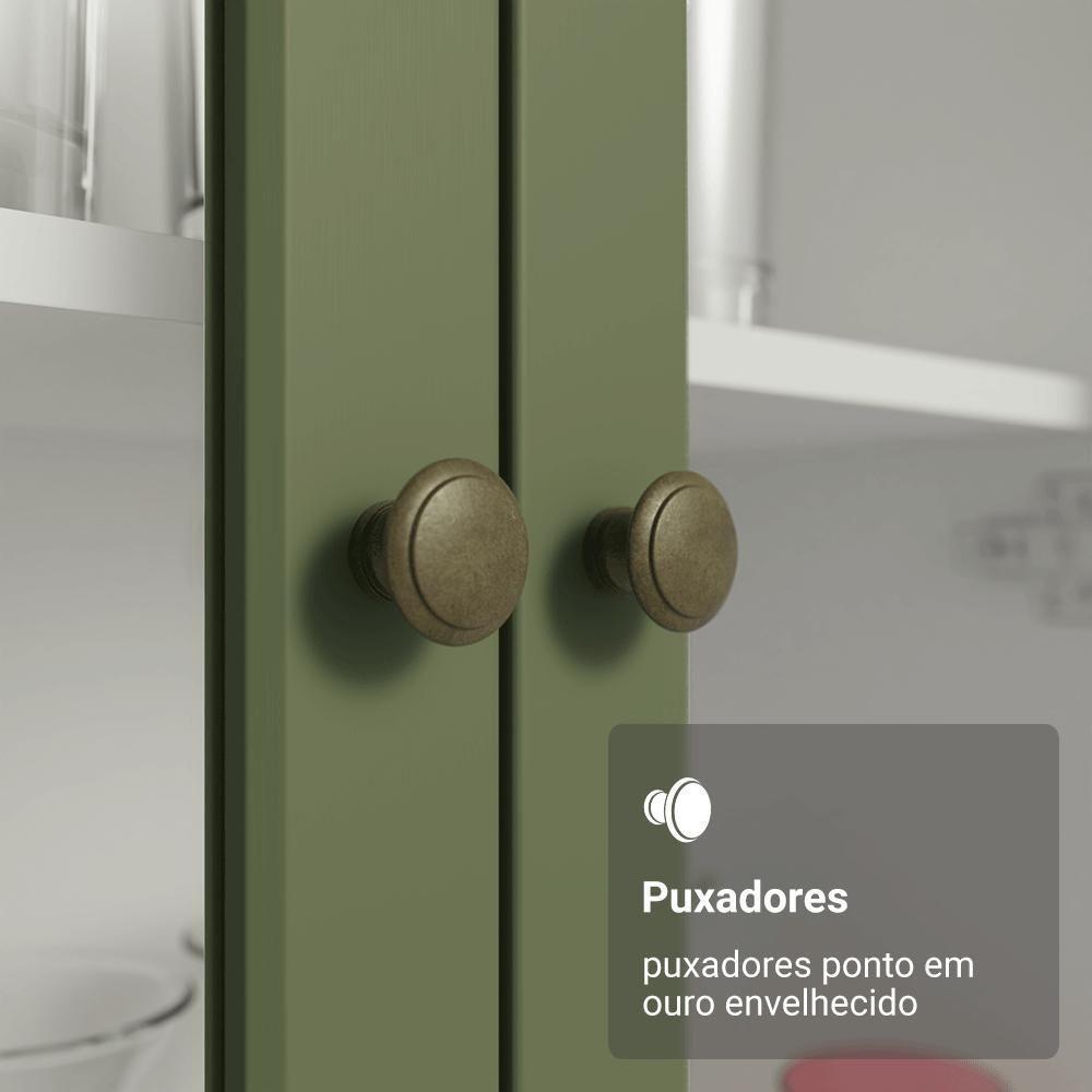 Cristaleira 70 Cm 2 Portas De Vidro Com Pés Cônicos Branco-verde-branco Vik Madesa - 6
