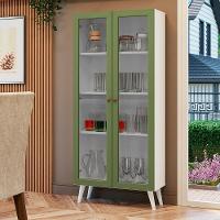 Cristaleira 70 Cm 2 Portas De Vidro Com Pés Cônicos Branco-verde-branco Vik Madesa - 1