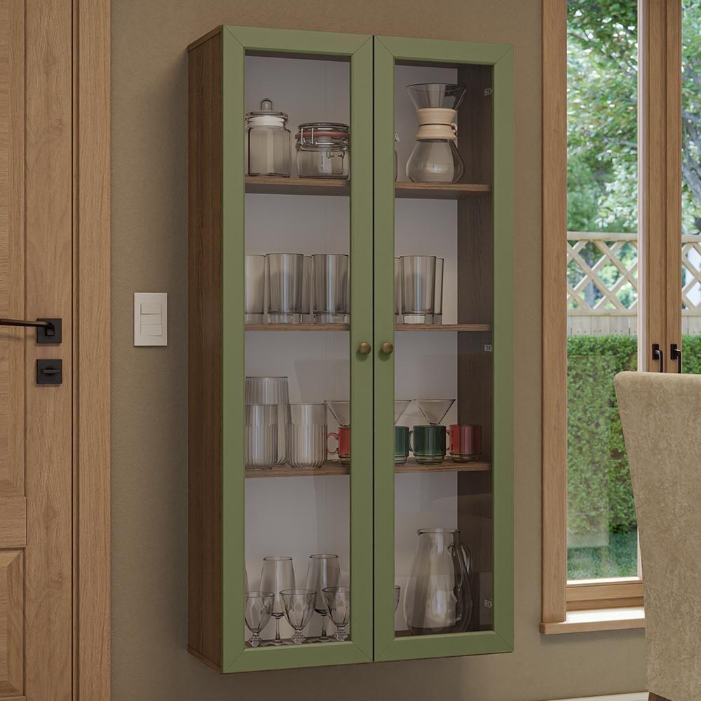 Cristaleira Suspensa 70 Cm 2 Portas De Vidro Rustic-verde Vik Madesa - 1