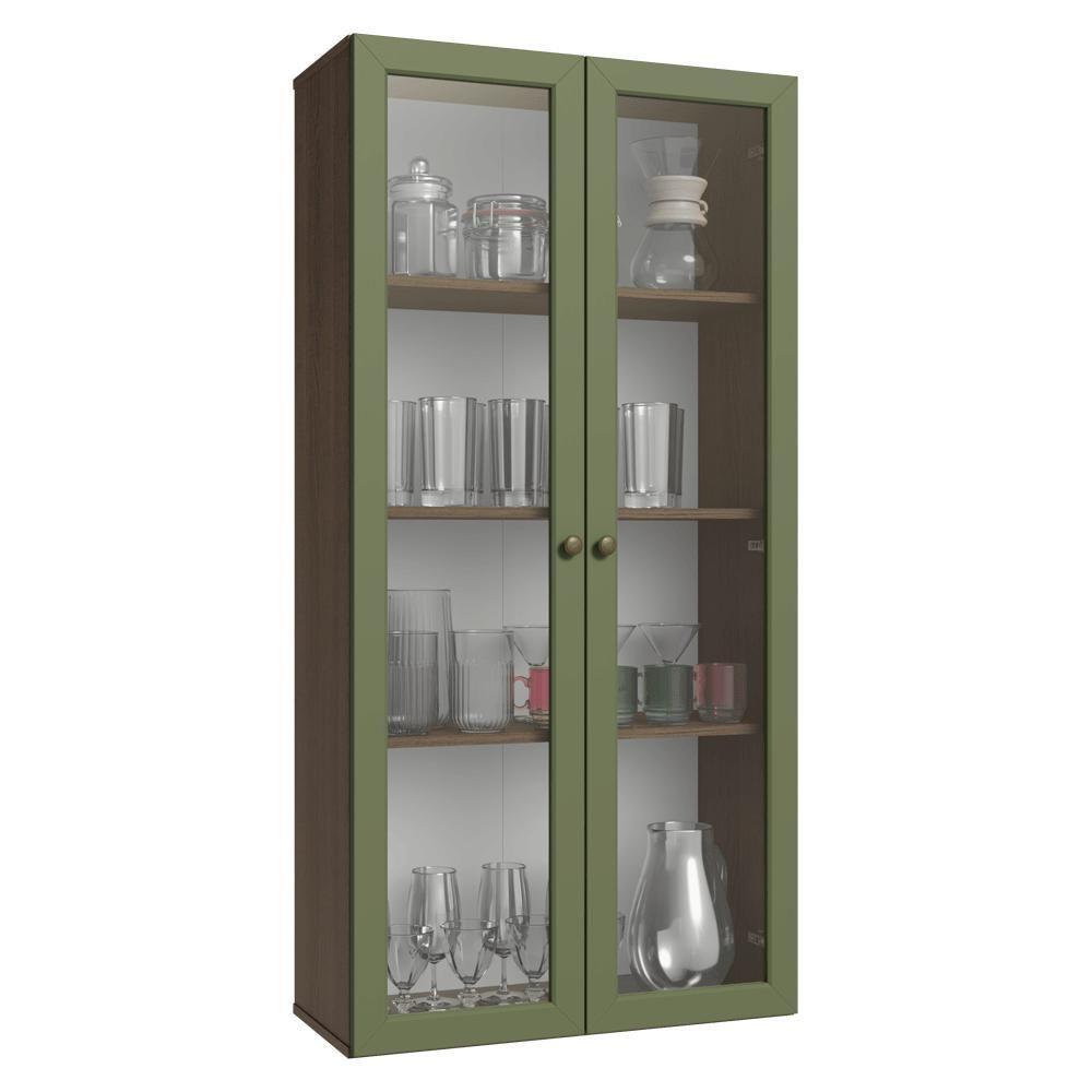 Cristaleira Suspensa 70 Cm 2 Portas De Vidro Rustic-verde Vik Madesa - 2
