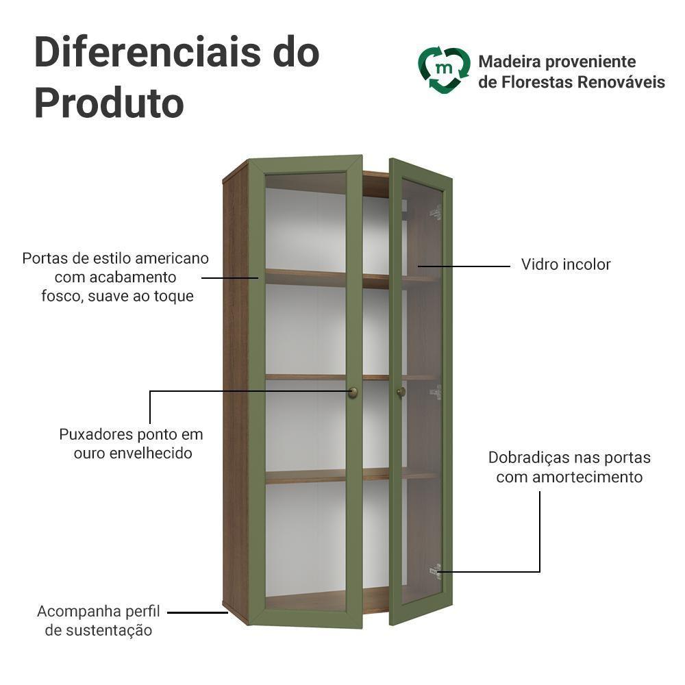 Cristaleira Suspensa 70 Cm 2 Portas De Vidro Rustic-verde Vik Madesa - 4