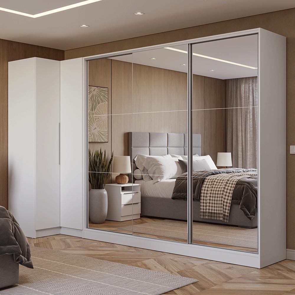 Guarda-roupa Modulado Neo + Guarda-roupa Royale 3 Portas De Correr De Espelho Branco Madesa - 1