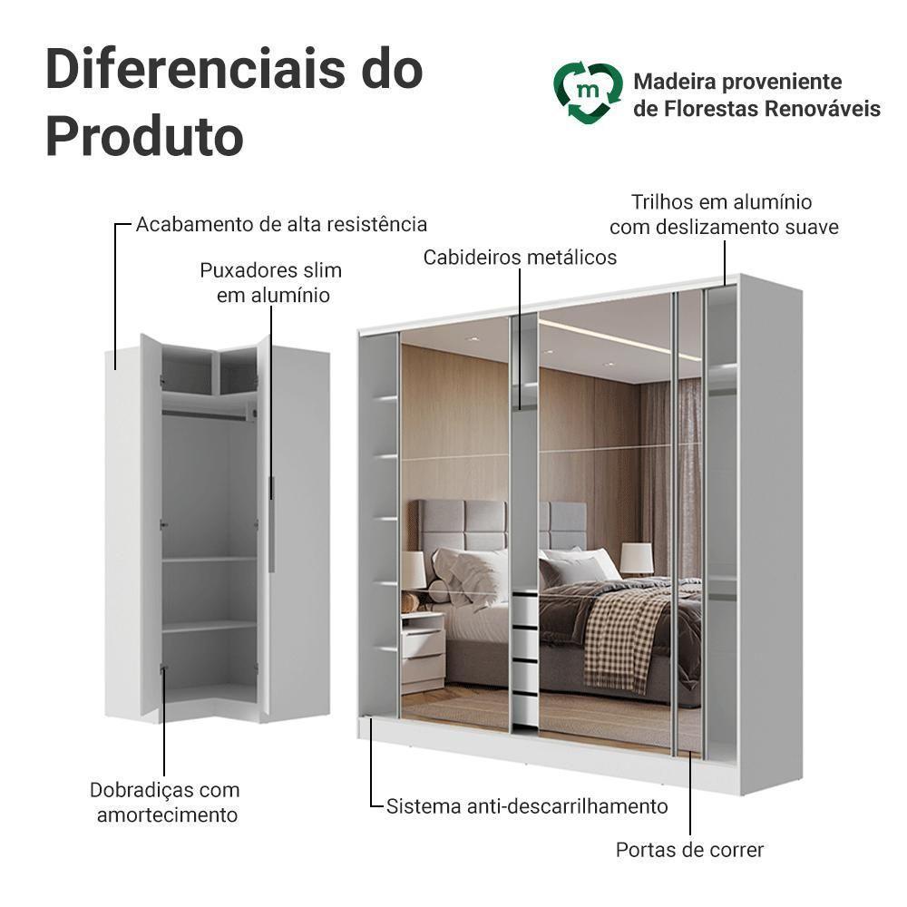 Guarda-roupa Modulado Neo + Guarda-roupa Royale 3 Portas De Correr De Espelho Branco Madesa - 4