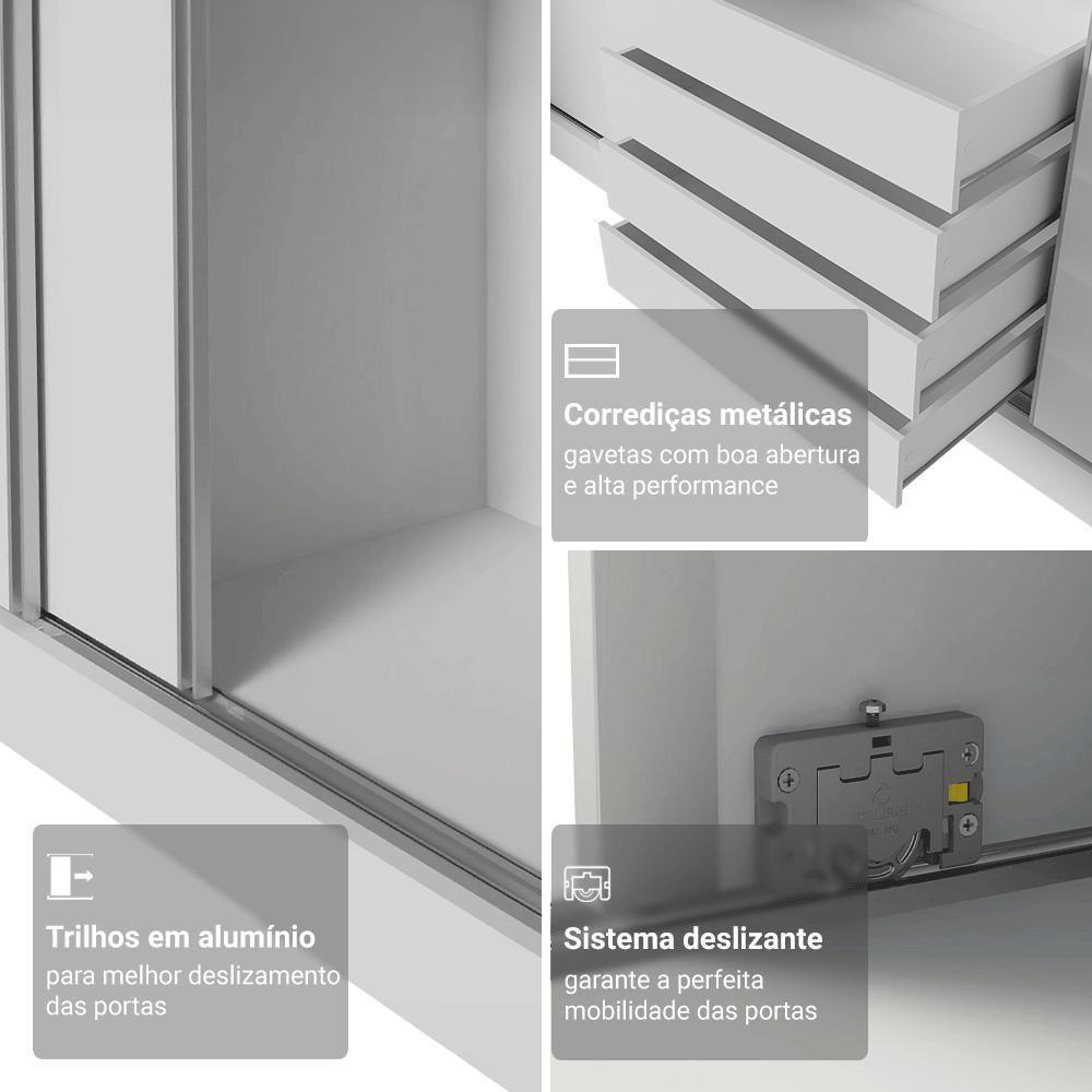 Guarda-roupa Modulado Neo + Guarda-roupa Royale 3 Portas De Correr De Espelho Branco Madesa - 6