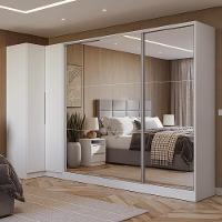 Guarda-roupa Modulado Neo + Guarda-roupa Royale 3 Portas De Correr De Espelho Branco Madesa - 1