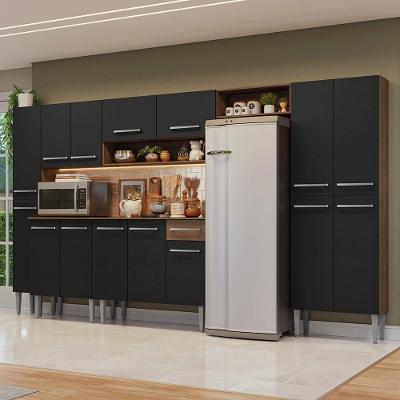 Armário De Cozinha Completa 325cm Rustic-preto Emilly Madesa 07 Rustic-preto