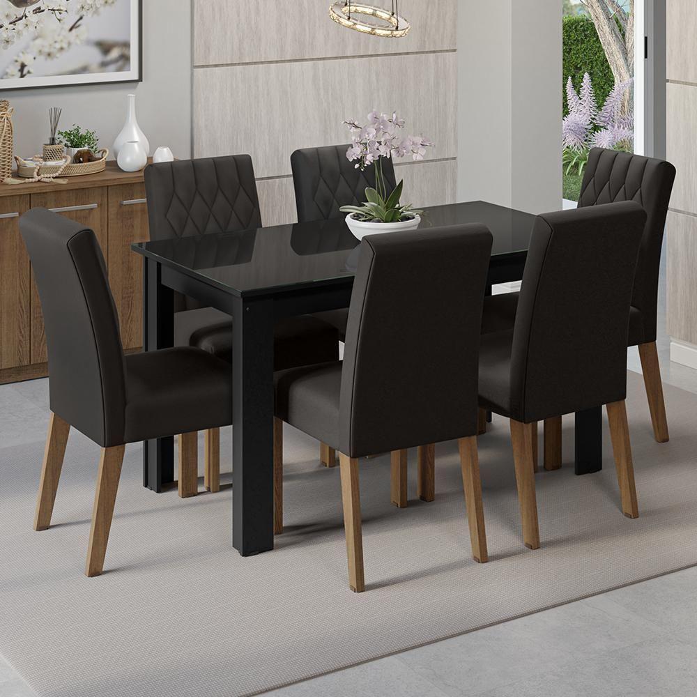 Conjunto Sala De Jantar Mesa Tampo De Vidro 6 Cadeiras Rustic/preto/oxford Odara Madesa Rustic/preto/oxford - 1