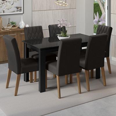 Conjunto Sala de Jantar Allegro 6 Lugares Tampo em MDP com Cadeiras Estofadas Preto