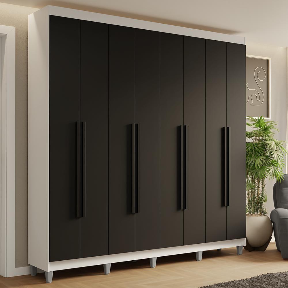 Guarda-roupa Casal Com Pés 8 Portas Batentes Branco-preto-branco Saturno Madesa - 1