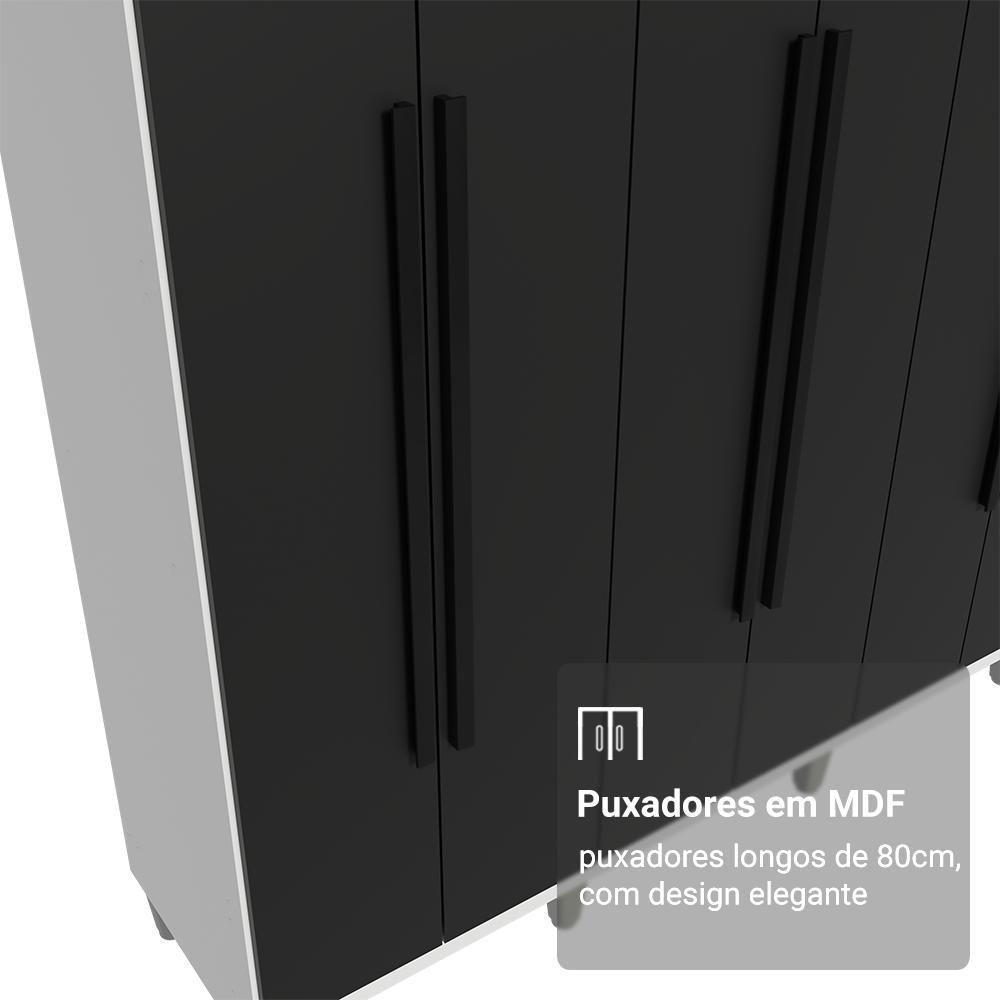 Guarda-roupa Casal Com Pés 8 Portas Batentes Branco-preto-branco Saturno Madesa - 6