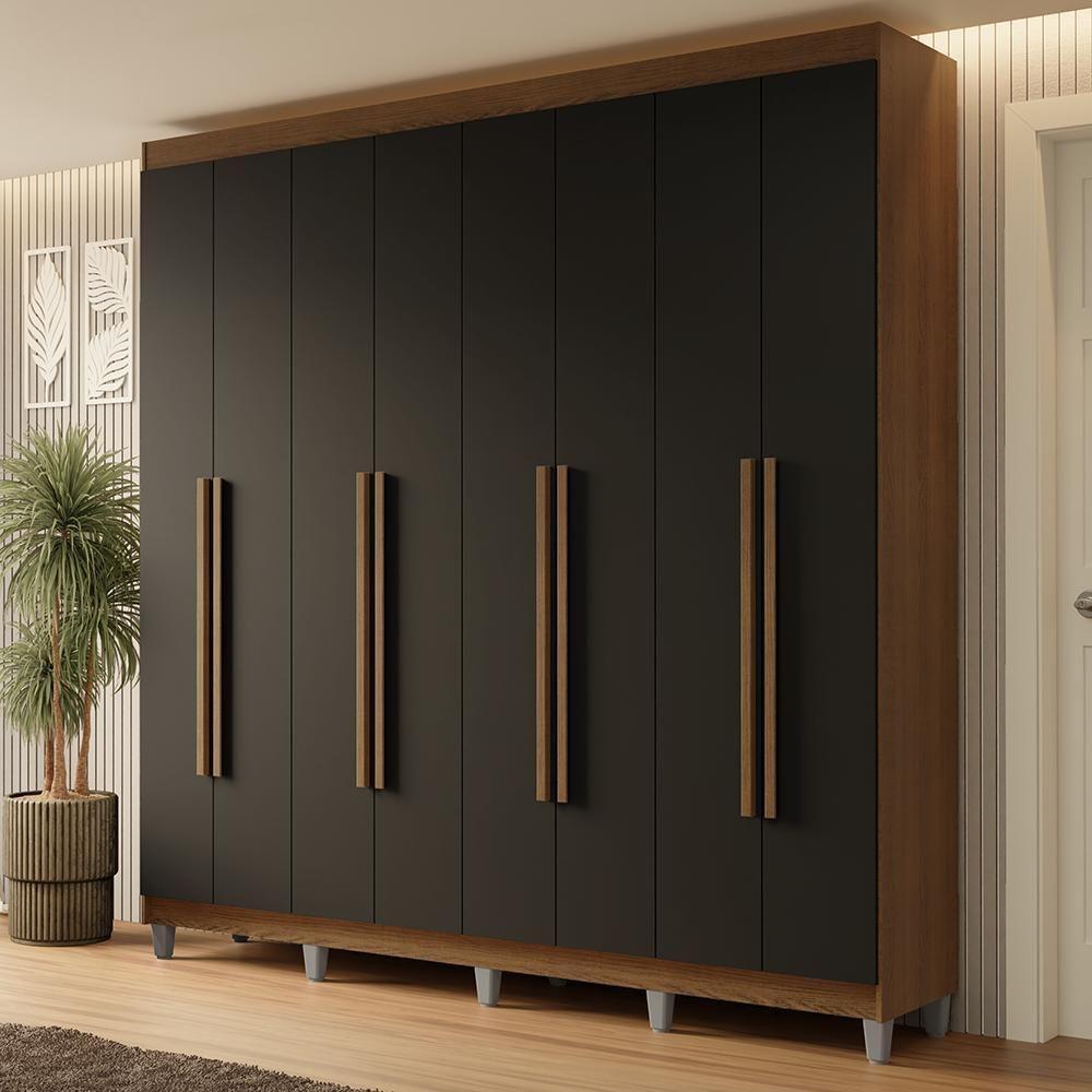 Guarda-roupa Casal Com Pés 8 Portas Batentes Rustic-preto-rustic Netuno Madesa - 1