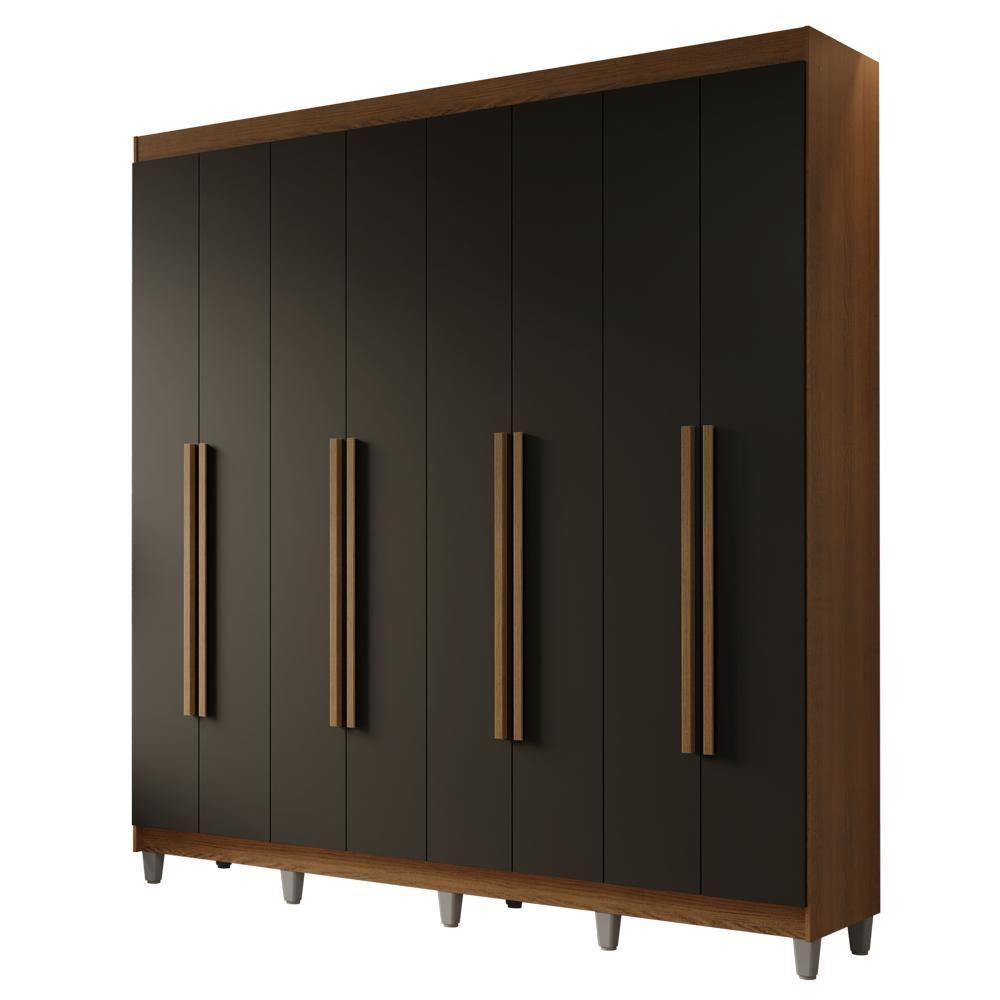 Guarda-roupa Casal Com Pés 8 Portas Batentes Rustic-preto-rustic Netuno Madesa - 2