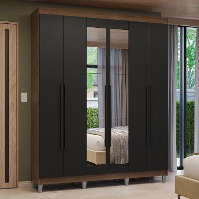 Guarda-roupa Casal Com Pés 6 Portas Batentes Com Espelho Rustic-preto-preto Venus Madesa