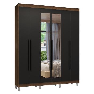 Guarda Roupa Casal 6 Portas Batentes Com Espelho Rustic-preto-preto Venus