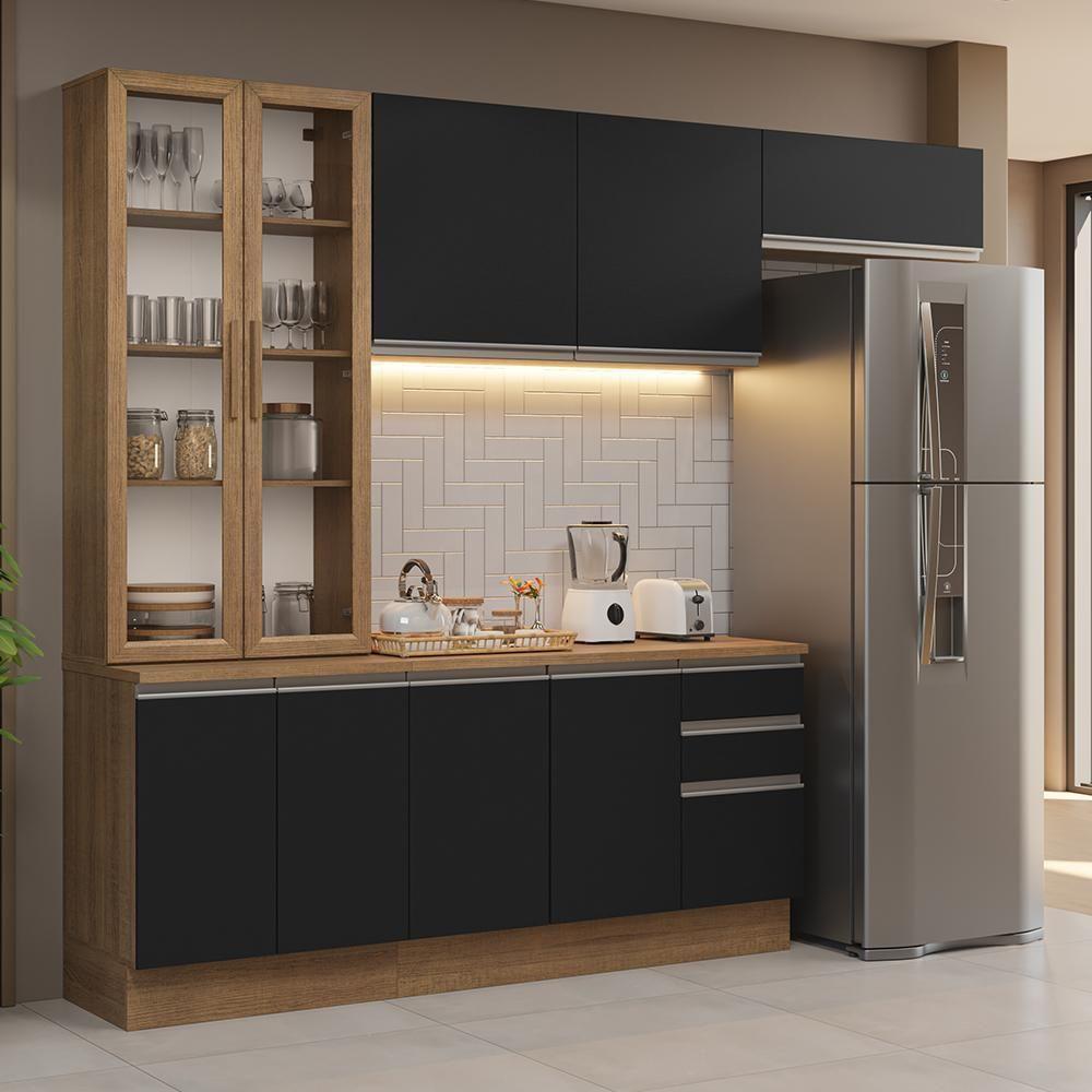 Armário De Cozinha Completa 270cm Rustic/preto Glamy Madesa 16 - 1