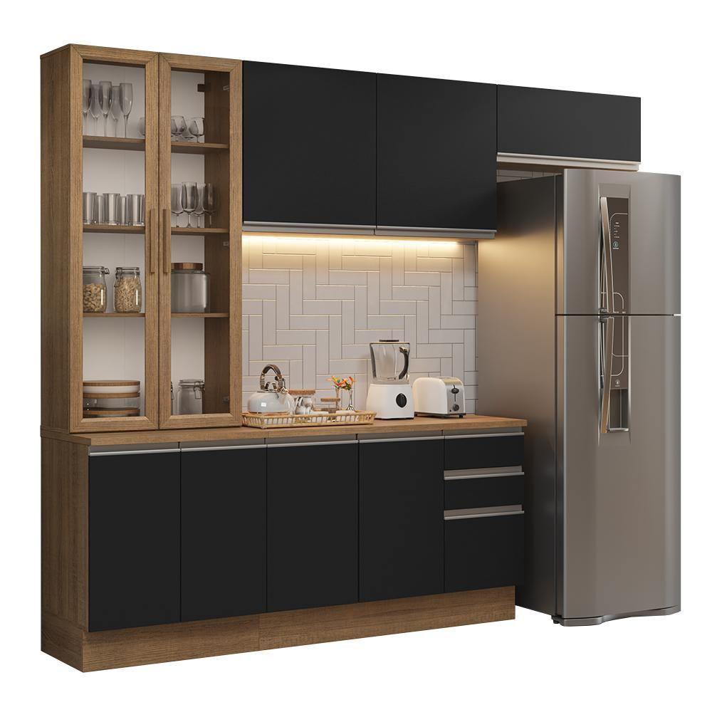 Armário De Cozinha Completa 270cm Rustic/preto Glamy Madesa 16 - 2