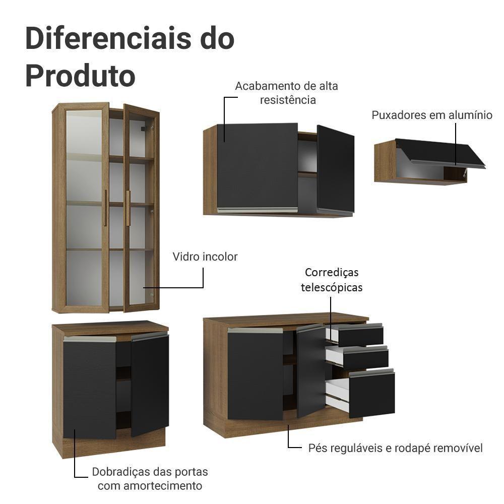 Armário De Cozinha Completa 270cm Rustic/preto Glamy Madesa 16 - 4