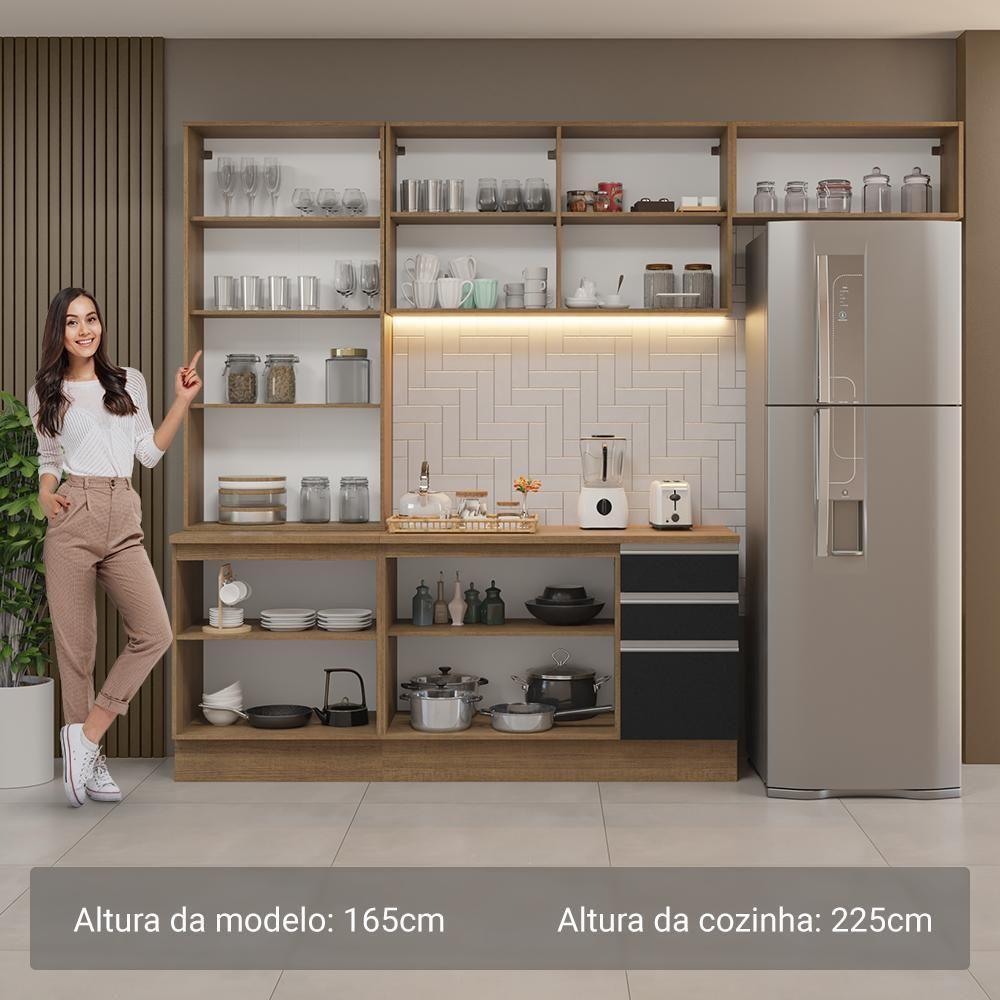 Armário De Cozinha Completa 270cm Rustic/preto Glamy Madesa 16 - 5