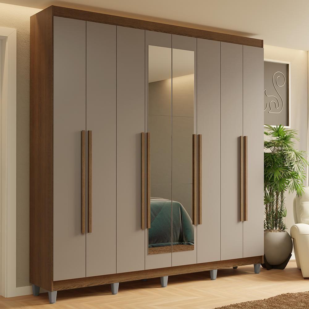 Guarda-roupa Casal Com Pés 8 Portas Batentes Com Espelho Rustic-crema-rustic Saturno Madesa - 1