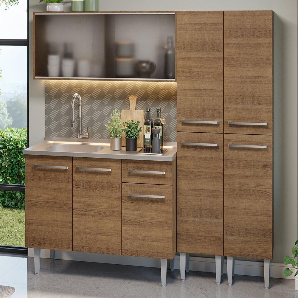 Armário De Cozinha Compacta 169cm Com Pia Rustic Emilly Madesa 11 Rustic Rustic - 1