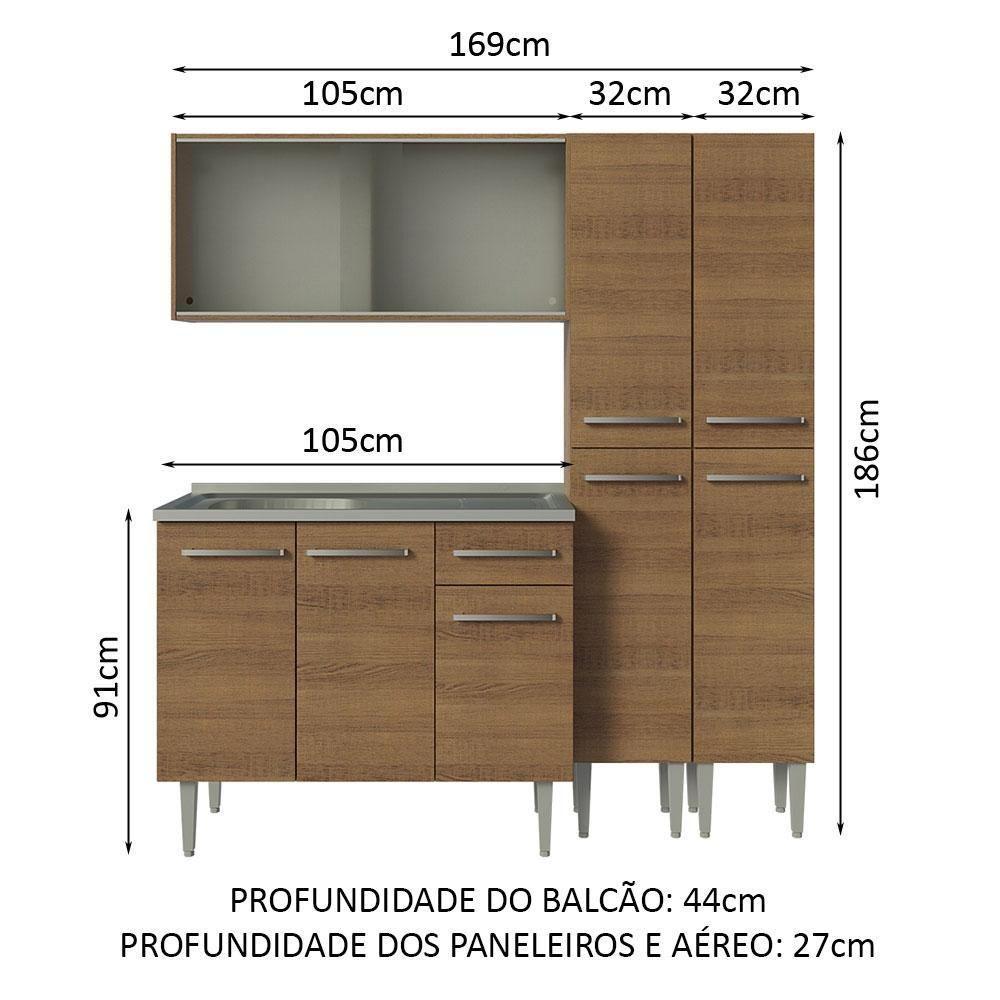 Armário De Cozinha Compacta 169cm Com Pia Rustic Emilly Madesa 11 Rustic Rustic - 2