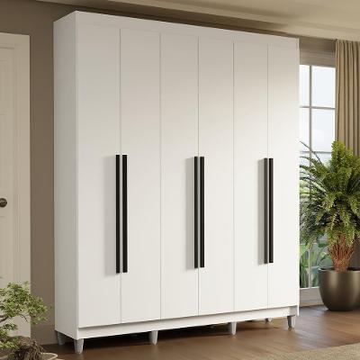 Guarda-roupa Casal Com Pés 6 Portas Batentes Branco-branco-preto Saturno Madesa