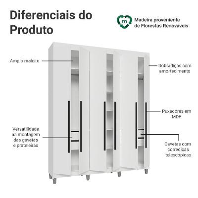 Guarda Roupa Casal Saturno 6 Portas Batentes 4 Gavetas Branco-Branco-Preto Madesa