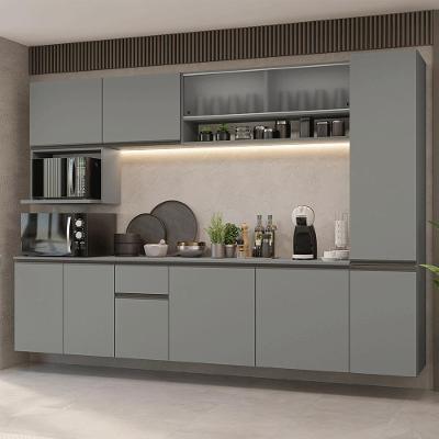Armário de Cozinha Completa Nice 12 Portas 1 Gaveta MDF 280 cm Cinza Suspensa