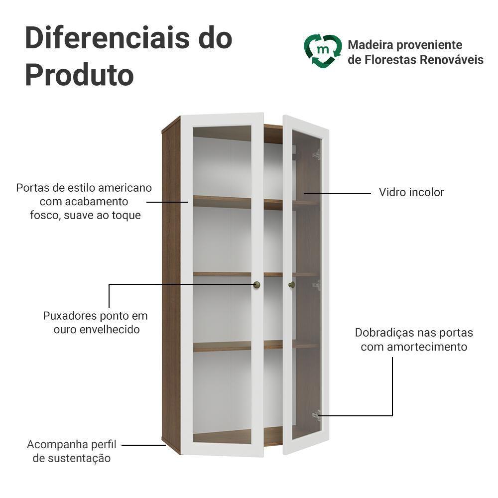 Cristaleira Suspensa 70 Cm 2 Portas De Vidro Rustic-branco Vik Madesa - 4