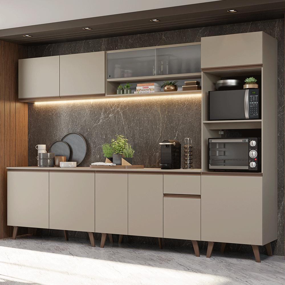 Armário De Cozinha Completa 300 Cm Nice Madesa 02 Crema - 1