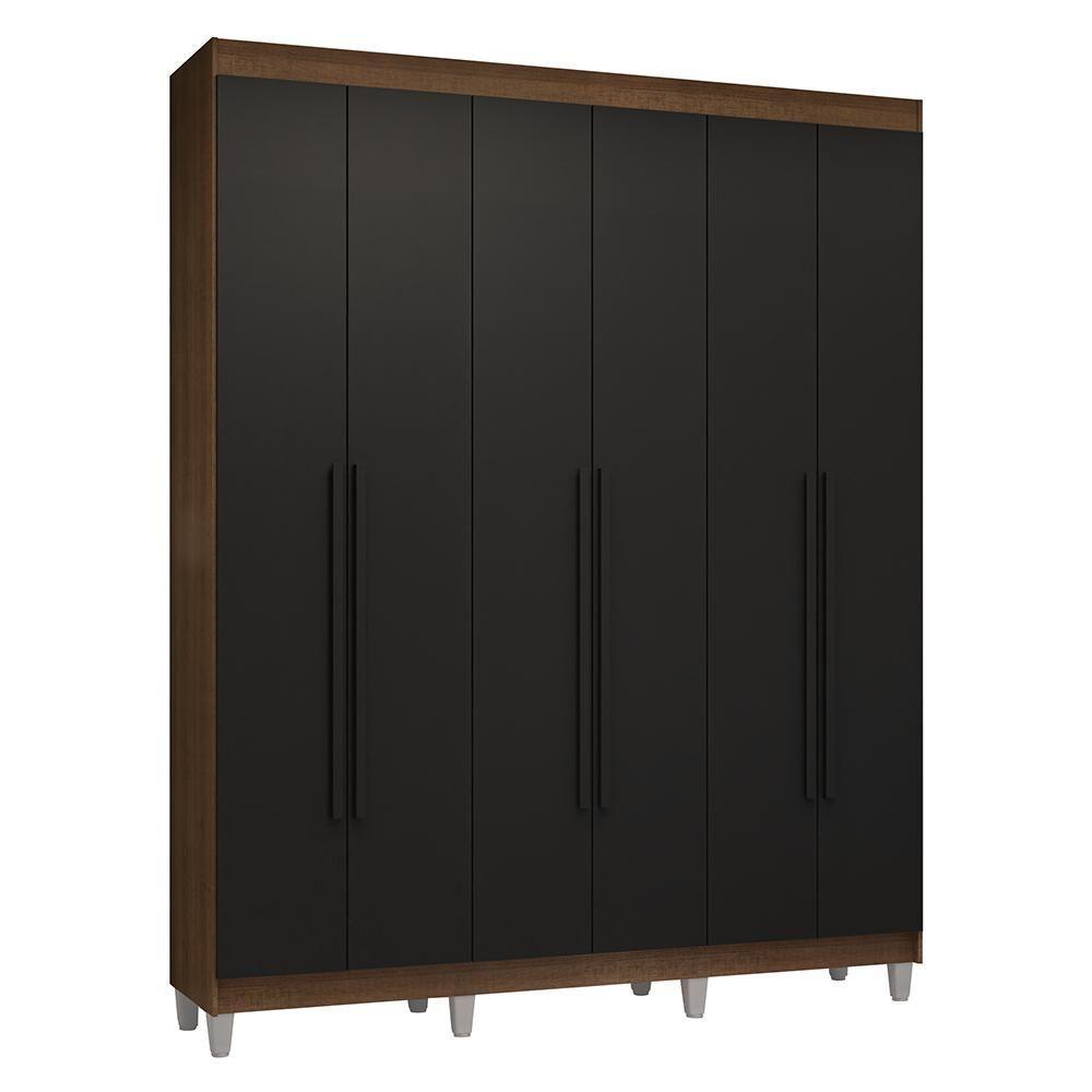 Guarda-roupa Casal Com Pés 6 Portas Batentes Rustic-preto-preto Venus Madesa - 2
